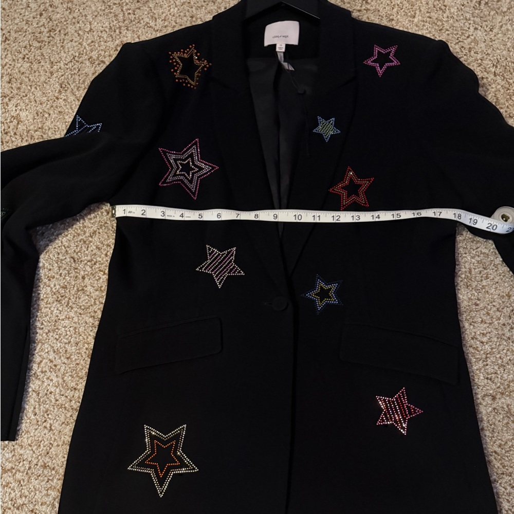 Cinq à Sept Black Blazer with multi - colored Rhinestone Star Embellishments - Picture 10 of 11